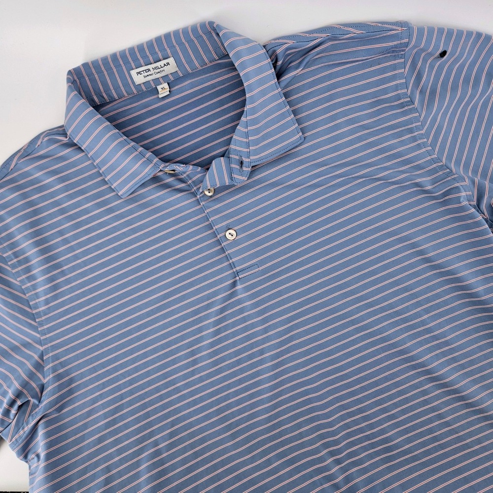 Peter Millar Mens XL Golf Polo Shirt Summer Comfort Striped Blue Red